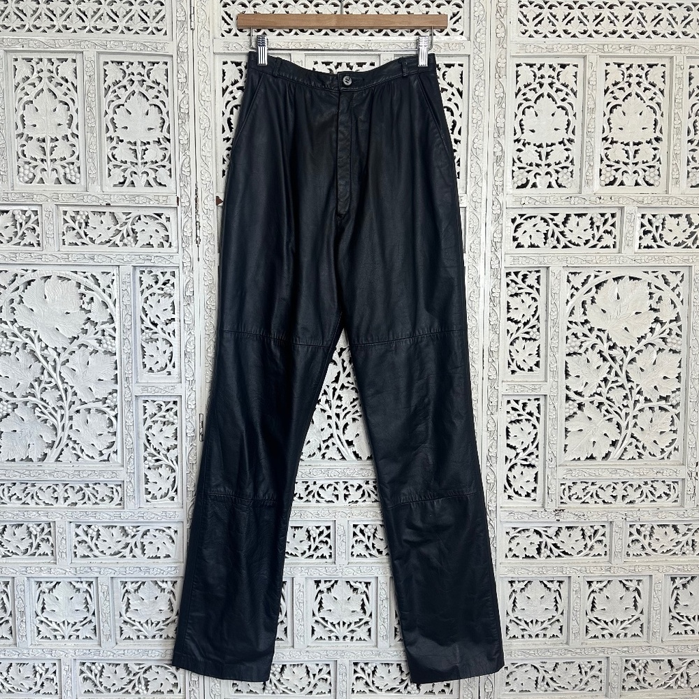 Vintage High Waisted Black‎ Leather Grunge Motorcycle Biker Pants Sz Small